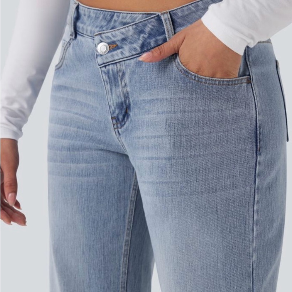 HALARA Asymmetric Flex Denim Light Blue Wash Women's Jeans S Reg NWT - Picture 4 of 7